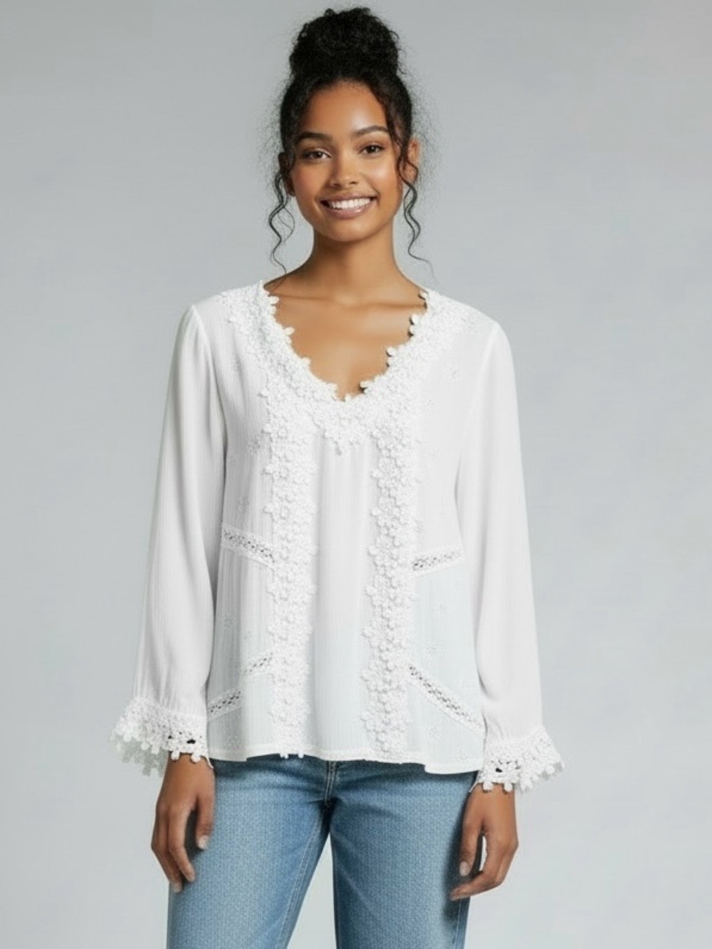 POL Feminine Floral Embroidery Woven Top EUC